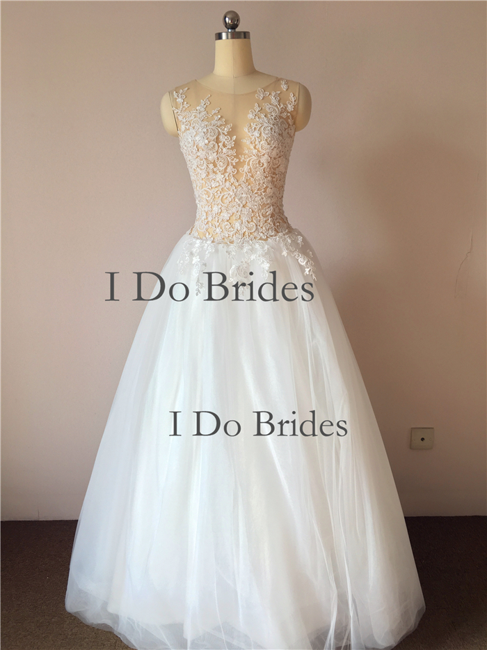 Sheer Lace Top Soft Tulle Beach Wedding Dresses Handmade Destination ...